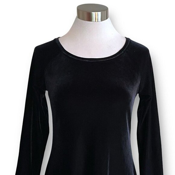 Vintage 90s Moda Intl Skater Dress XS Black Stretch Velvet Velour Goth Witchcore - Picture 3 of 6